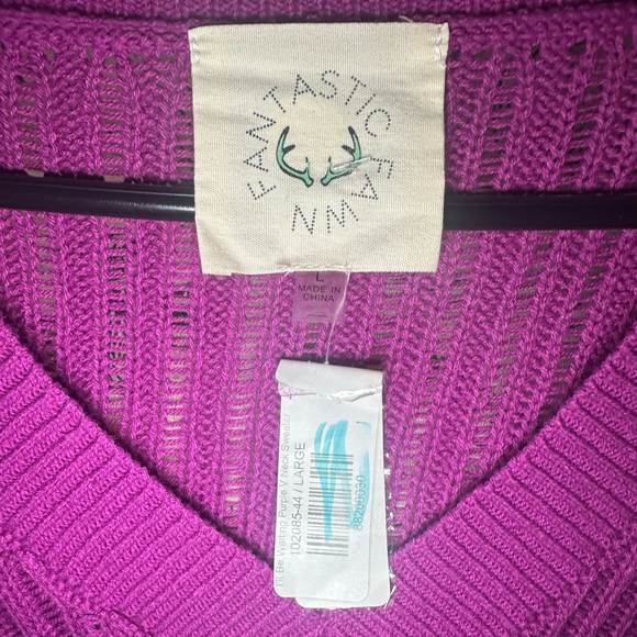 Fantastic Fawn I’ll Be Waiting Purple V-Neck Sweater NWT - Picture 3 of 8